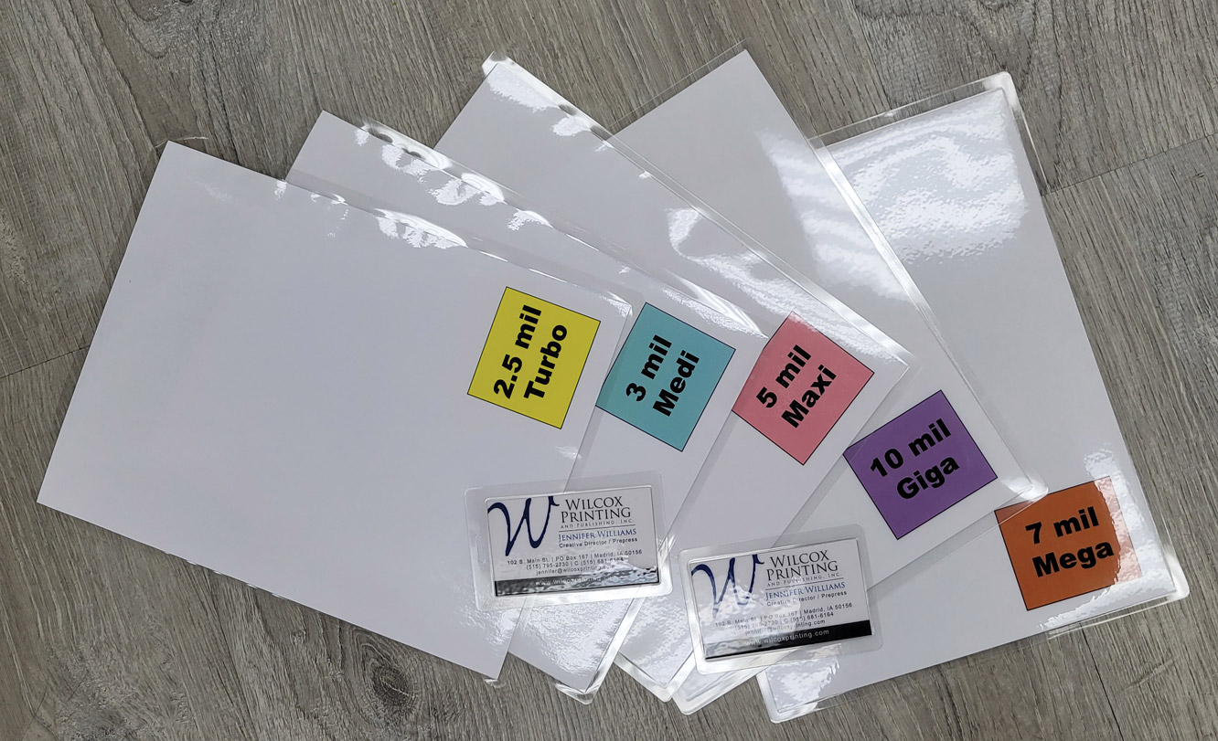 An example showing laminated paper and business cards